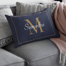 Elegant Navy Blue Modern Gold Monogram Pillow Case