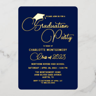 Elegant Navy Blue Modern Graduation Invitation