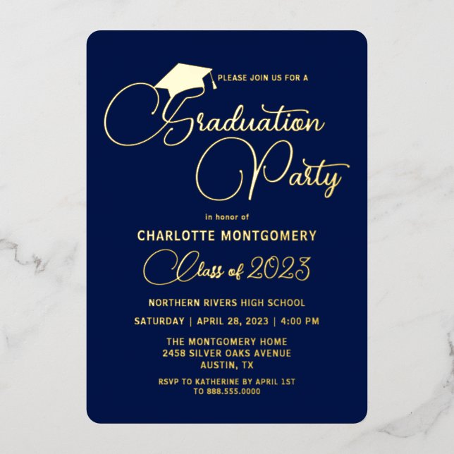 Elegant Navy Blue Modern Graduation Invitation (Front)