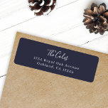 Elegant Navy Blue Modern Minimal Return Address Label<br><div class="desc">A stylish modern holiday return address label with a handwritten script font for your family name in white with a navy blue feature color in a 'scandi' scandinavian design style. The name and address can be easily customized for a personal touch. A classic traditional and minimalist design to stand out...</div>