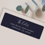Elegant Navy Blue Modern Minimal Return Address Label<br><div class="desc">A stylish modern holiday return address label with a handwritten script font for your family name in white with a navy blue feature color in a 'scandi' scandinavian design style. The name and address can be easily customized for a personal touch. A classic traditional and minimalist design to stand out...</div>