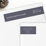 Elegant Navy Blue Modern Minimal Return Address Wrap Around Label<br><div class="desc">A stylish modern holiday wrap around return address label with a handwritten script font for your family name in white with a navy blue feature color in a 'scandi' scandinavian design style. The name and address can be easily customized for a personal touch. A classic traditional and minimalist design to...</div>
