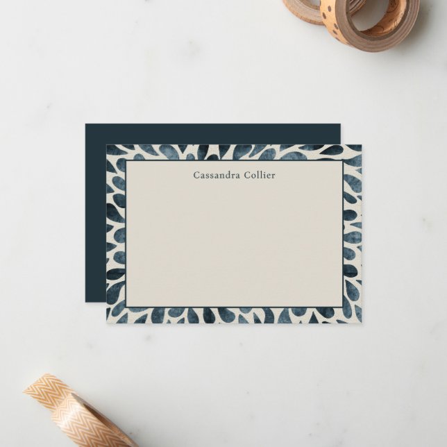 Elegant Navy Blue Modern Note Card (Front/Back In Situ)
