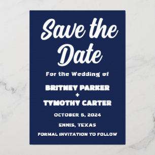 Elegant Navy Blue Modern QR Code Photo Foil Invitation