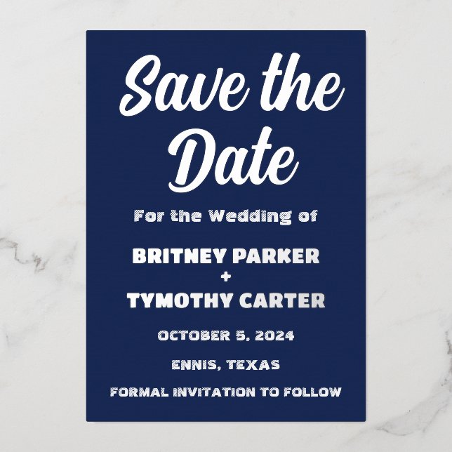 Elegant Navy Blue Modern QR Code Photo Foil Invitation (Front)