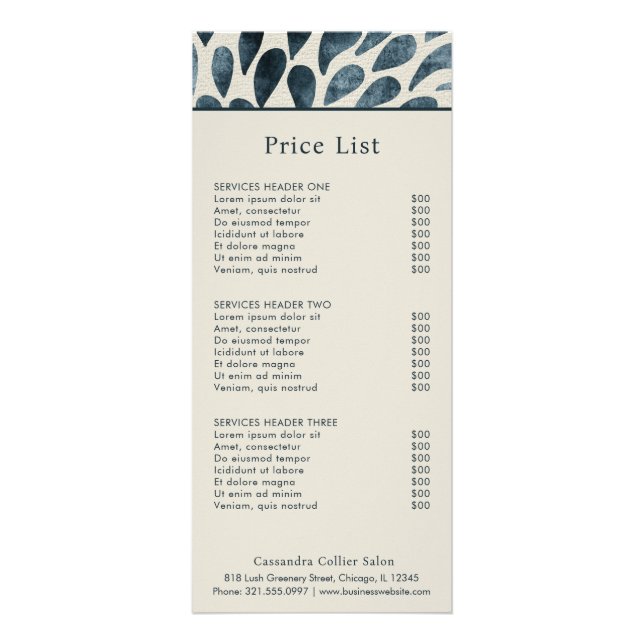 Elegant Navy Blue Modern Rack Card (Front)