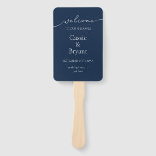 Elegant Navy Blue Modern Script Wedding Program Hand Fan