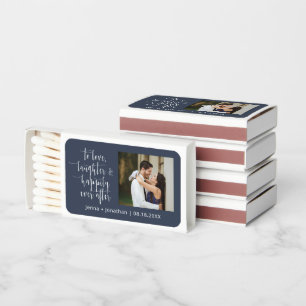 Elegant Navy Blue Modern Wedding Photo Favor Matchboxes
