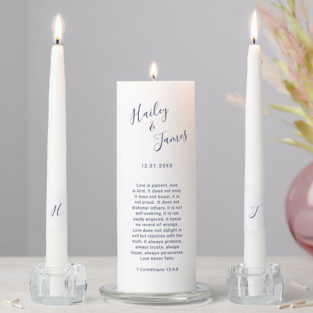 Elegant Navy Blue Modern Wedding Unity Candle Set (In Situ)