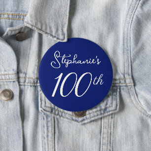 Elegant Navy Blue Monogram 100th Birthday Party Button