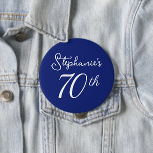 Elegant Navy Blue Monogram 70th Birthday Party Button