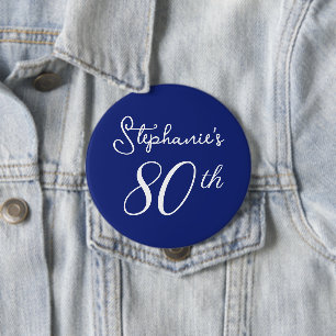 Elegant Navy Blue Monogram 80th Birthday Party Button