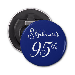 Elegant Navy Blue Monogram 95th Birthday Party Bottle Opener