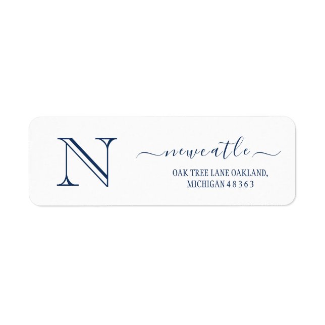 Elegant Navy blue Monogram Initial Return Address Label (Front)