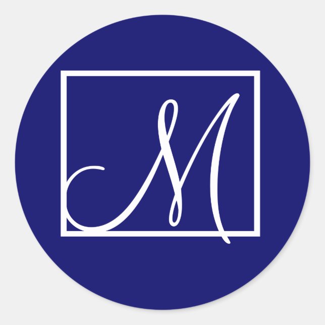 Elegant Navy Blue Monogram Initial Wedding Label (Front)