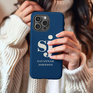 Elegant Navy Blue monogram initials iPhone 13 Pro Max Case