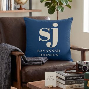 Elegant navy blue monogram initials throw pillow