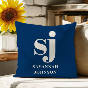 Elegant navy blue monogram initials  throw pillow