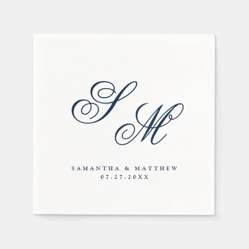 Elegant Navy Blue Monogram Initials Wedding Napkins