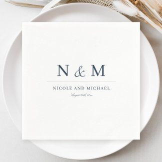 Elegant Navy Blue Monogram Initials Wedding Napkins