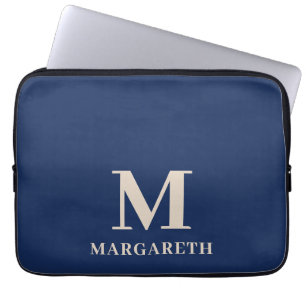 Elegant Navy Blue Monogram Laptop Sleeve