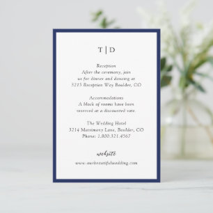 Elegant Navy Blue Monogram Modern Wedding Enclosure Card