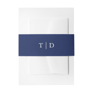 Elegant Navy Blue Monogram Modern Wedding Invitation Belly Band