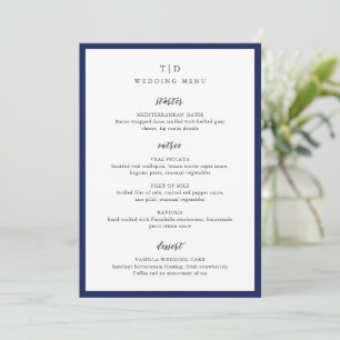 Elegant Navy Blue Monogram Modern Wedding Menu