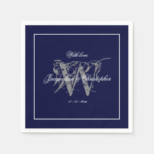 Elegant Navy Blue Monogram Names Classic Wedding Napkins