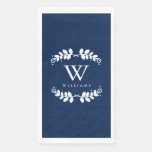 Elegant Navy Blue Monogram Paper Guest Towels