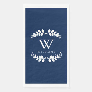 Elegant Navy Blue Monogram Paper Guest Towels