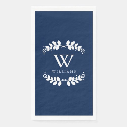 Elegant Navy Blue Monogram Paper Guest Towels