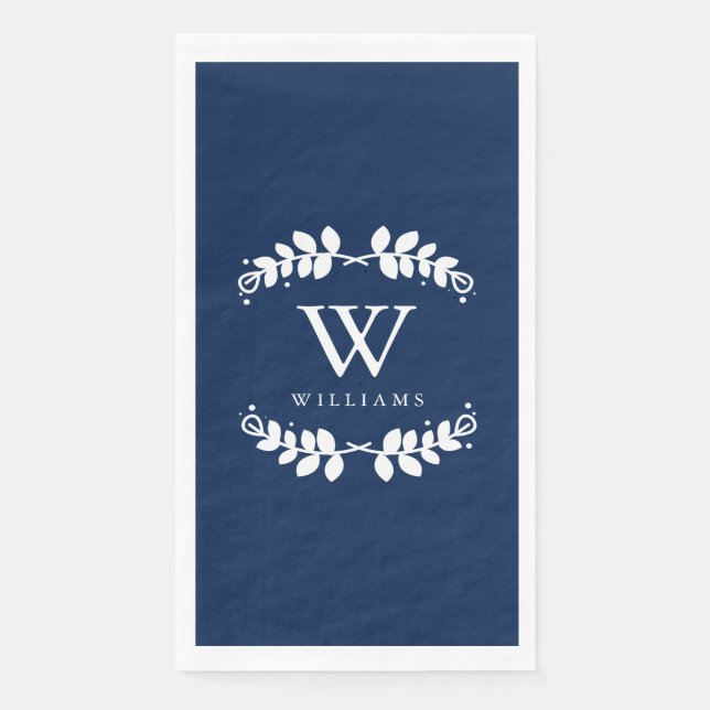 Elegant Navy Blue Monogram Paper Guest Towels (Front)