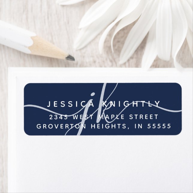 Elegant Navy Blue Monogram Script Initials Label (Insitu)