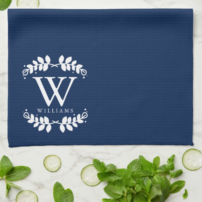Elegant Navy Blue Monogram Towel (Folded)