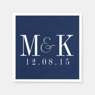 Monogram Paper Napkins Zazzle Elegant Navy Blue Monogram Wedding Napkins
