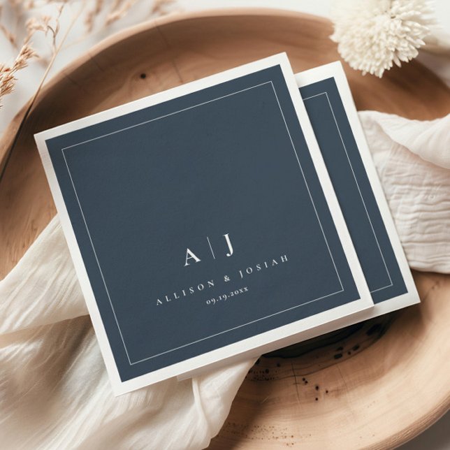 Elegant Navy Blue Monogram Wedding Napkins (Classic navy blue wedding monogram napkins.)