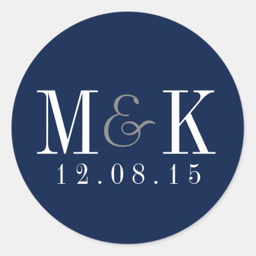 Elegant Navy Blue Monogram Wedding Sticker