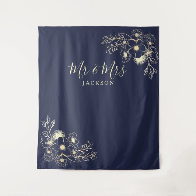 Elegant Navy Blue Mr. & Mrs. Wedding Backdrop (Front)