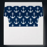 Elegant Navy Blue Nautical Boat Anchors Wedding Envelope<br><div class="desc">Elegant custom white 5 x 7 wedding invitation mailing envelopes feature formal style navy return address text and an optional nautical anchors pattern printed on the inside flap of the envelopes.</div>