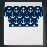 Elegant Navy Blue Nautical Boat Anchors Wedding Envelope<br><div class="desc">Elegant custom white 5 x 7 wedding invitation mailing envelopes feature formal style navy return address text and an optional nautical anchors pattern printed on the inside flap of the envelopes.</div>