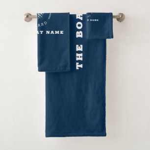 elegant navy blue nautical compass boat bath towel set