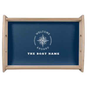 elegant navy blue nautical compass boat  serving tray
