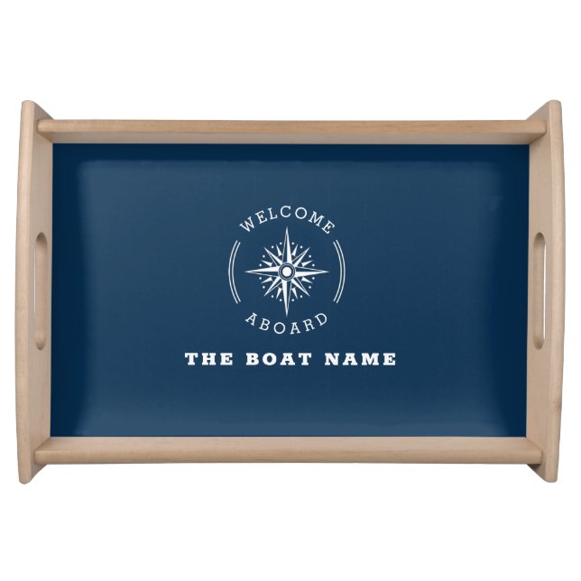elegant navy blue nautical compass boat  serving tray (Front)