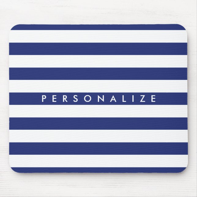 Elegant navy blue nautical stripe personalized mouse pad (Front)