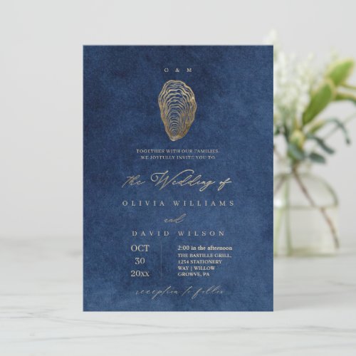Elegant Navy Blue Ocean Wedding Invitation