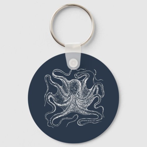 Elegant Navy Blue Octopus Illustration Keychain