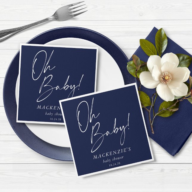 Elegant Navy Blue Oh Baby Baby Shower Napkins (Elegant Navy Blue Oh Baby Baby Shower Napkins)