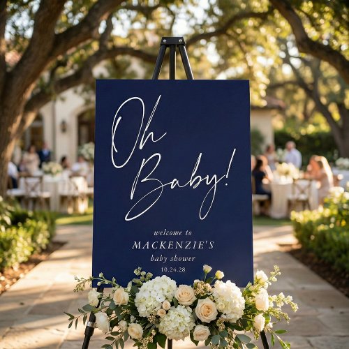 Elegant Navy Blue Oh Baby Baby Shower Welcome