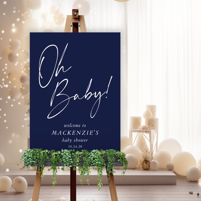 Elegant Navy Blue Oh Baby Baby Shower Welcome Foam Board (Elegant Navy Blue "Oh Baby!" Modern Simple Handwritten Script Baby Shower Welcome Sign )